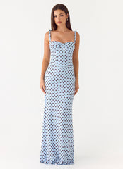 Akil Corset Maxi Dress - Blue Mocha Dot