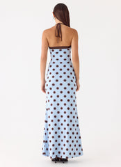 Alessandro Halter Maxi Dress - Blue Mocha Dot