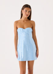 Aloria Sequin Bustier Mini Dress - Blue