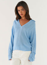 Annie Knit Polo Top - Blue