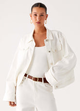 Back Again Oversized Denim Jacket - White