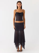 Buffy Maxi Skirt - Black Polkadot