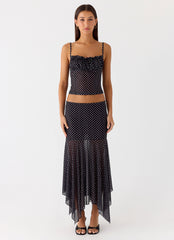 Buffy Maxi Skirt - Black Polkadot