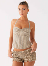 Cheryl Bustier Halter Top - Oatmeal Stripe