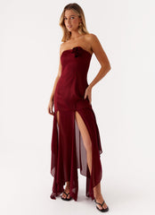 Collision Satin Maxi Dress - Cherry Red