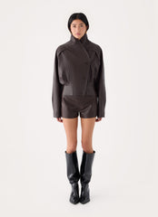 Deliana Oversized Faux Leather Jacket - Chocolate