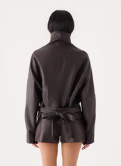 Deliana Oversized Faux Leather Jacket - Chocolate