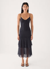 Dolores Midi Dress - Black Polka Dot