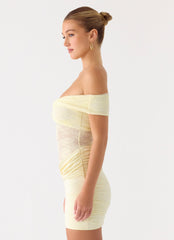Either Way Off Shoulder Mini Dress - Yellow