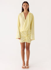 Farretti Shirt Mini Dress - Pale Yellow
