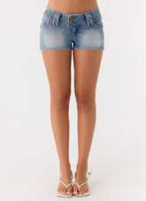 Justin Low Rise Denim Shorts - Vintage Blue Bleach Wash