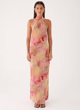 Keena Chiffon Scarf Maxi Dress - Botanic Cheetah