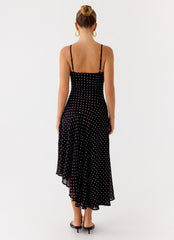 Keep You Waiting Midi Dress - Black Polkadot