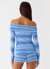 La Luna Bardot Knit Top - Cerulean