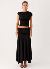 Liana Ruched Maxi Skirt - Black