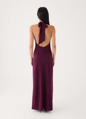 Midnight Kiss Jersey Halter Dress - Eggplant