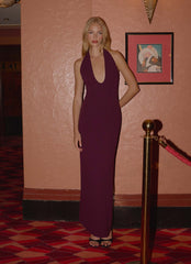 Midnight Kiss Jersey Halter Dress - Eggplant