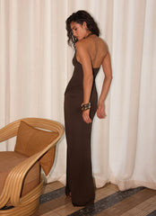 Mokono Halter Wrap Maxi Dress - Chocolate