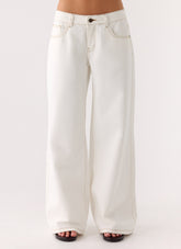 Neo Low Rise Wide Leg Denim Jeans - Ivory