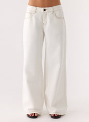 Neo Low Rise Wide Leg Denim Jeans - Ivory