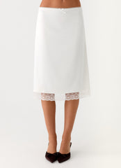 Rina Low Rise Satin Midi Skirt - White