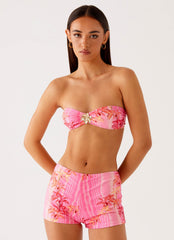 Tamra Strapless Bikini Top - Tropical Pink Print