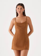 Tatum Faux Suede Mini Dress - Tan