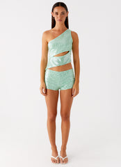 Travis Sequin Mini Shorts - Sage