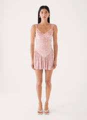 Venus In Crushed Velvet Mini Dress - Soft Pink