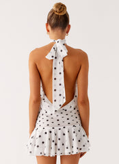 Willow Chiffon Mini Dress - White Polka Dot