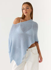 Yas Knit Cape - Blue