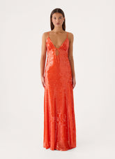 Zelie Sequin Maxi Dress - Orange