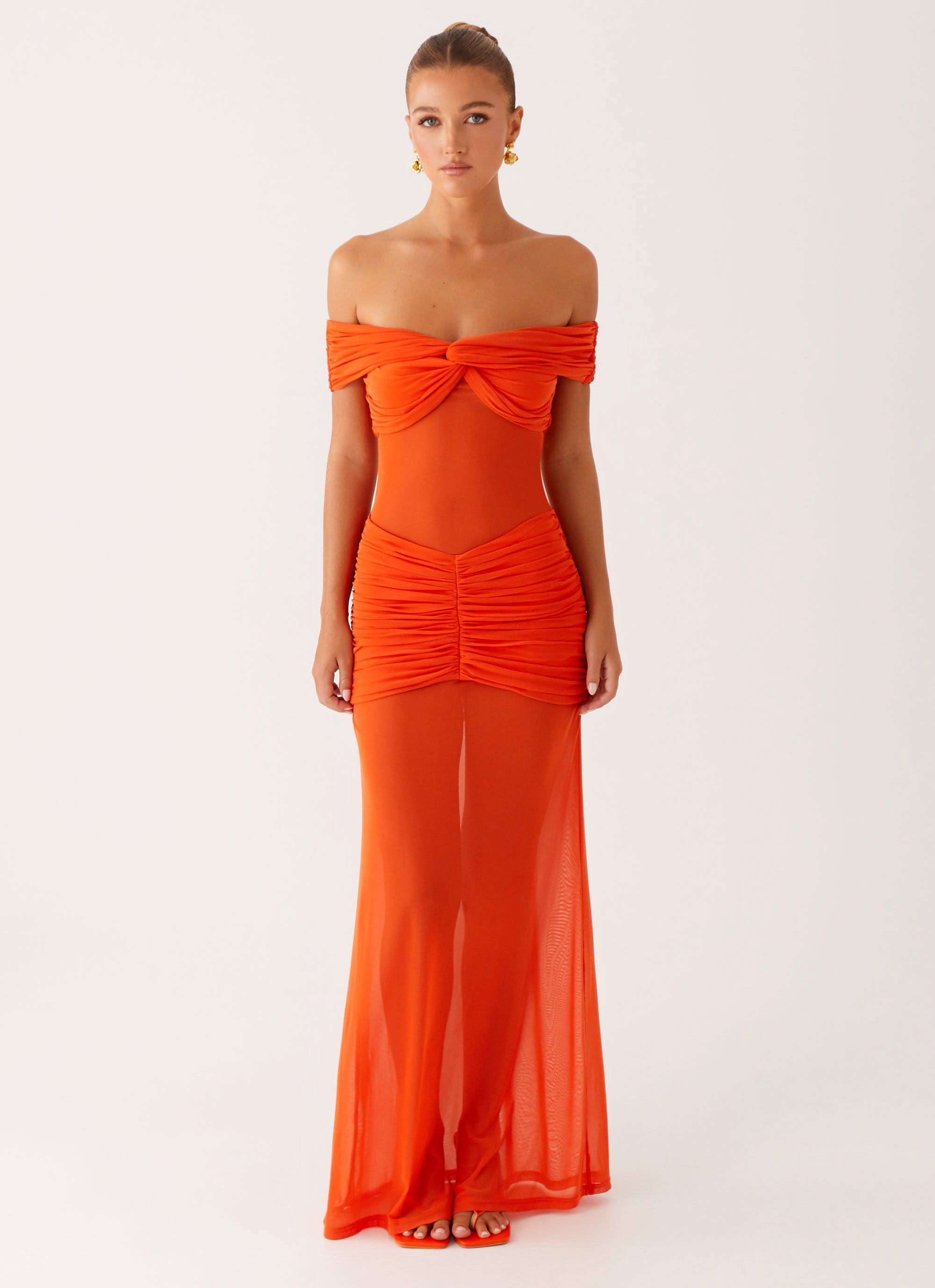 Charming Off Shoulder Maxi Dress - Orange