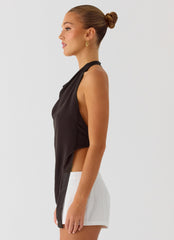 Altego Layered Backless Top - Cool Chocolate
