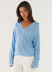 Annie Knit Polo Top - Blue