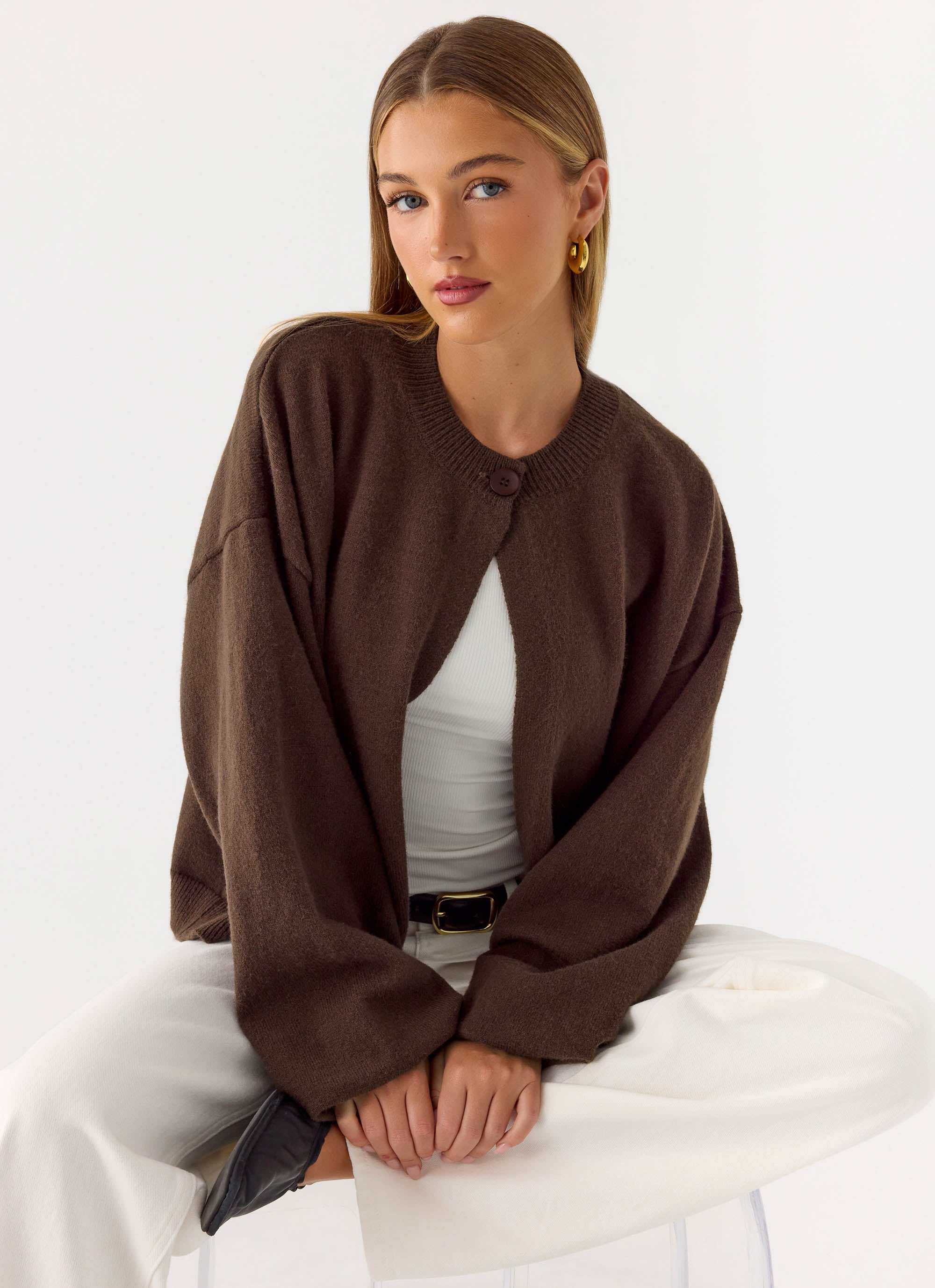 Annie One Button Cardigan - Chocolate
