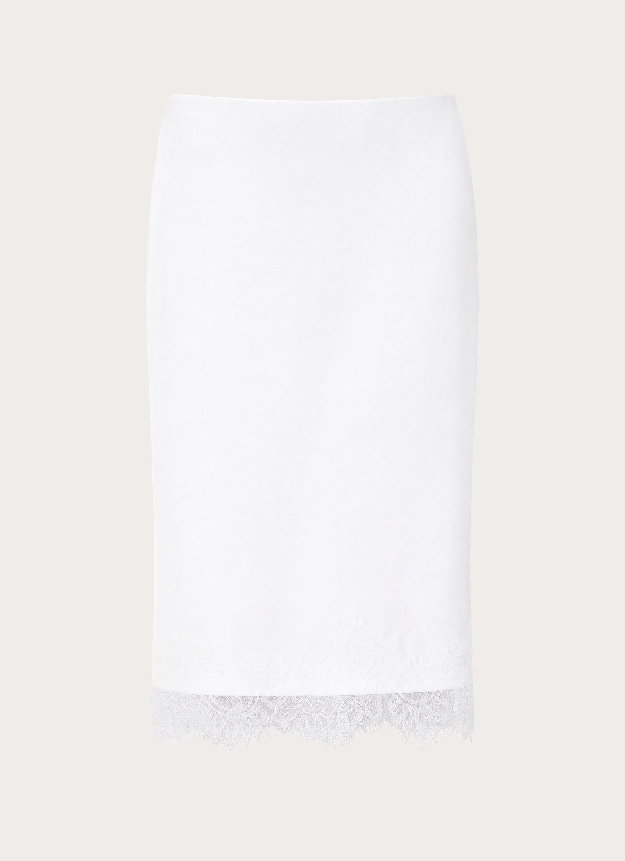 Argelia Lace Trim Satin Midi Skirt - White