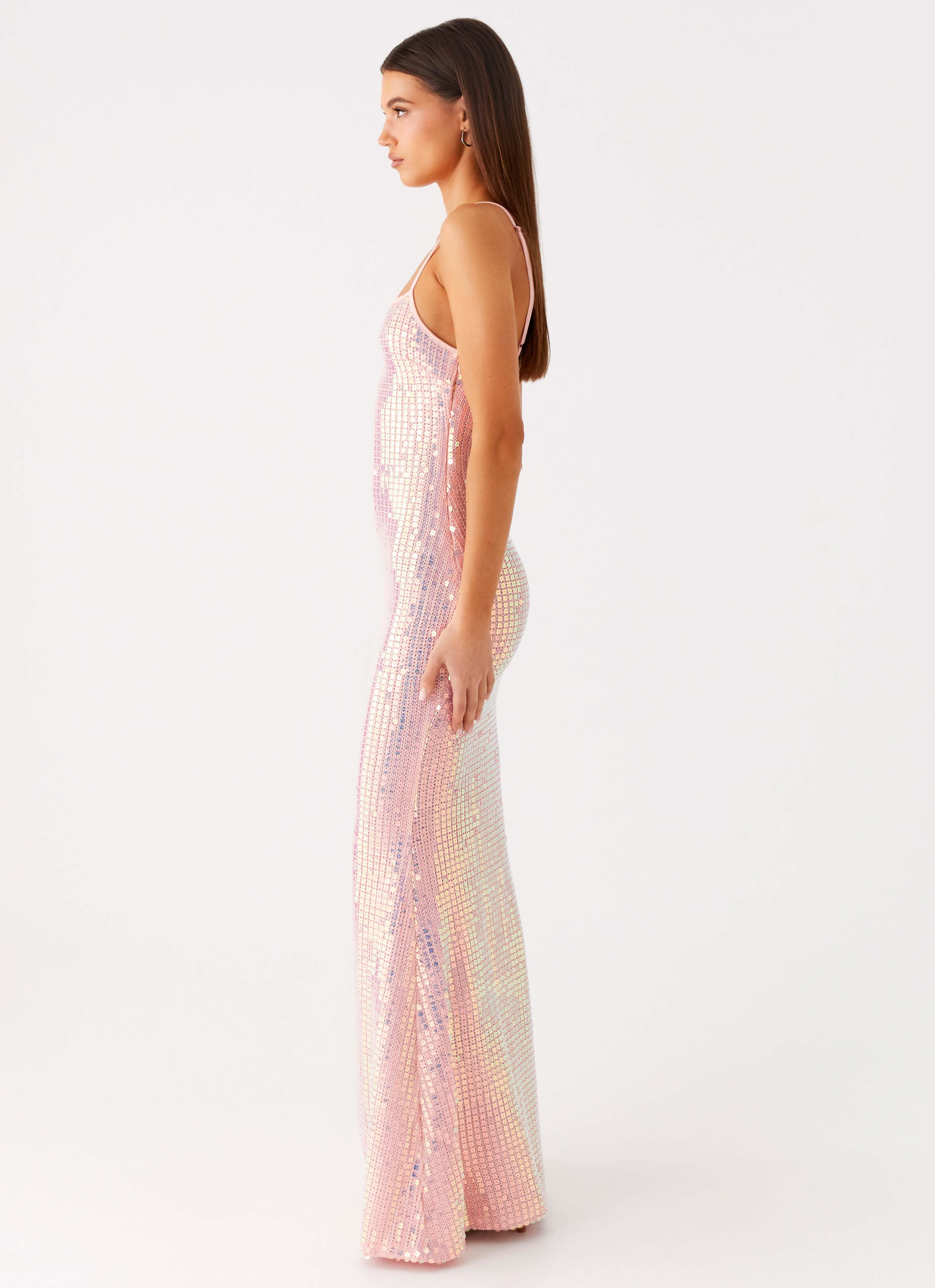 Attitude Knit Sequin Maxi Dress - Iridescent Pink