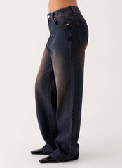 Back Again Straight Leg Denim Jeans - Brown Blue Acid Wash