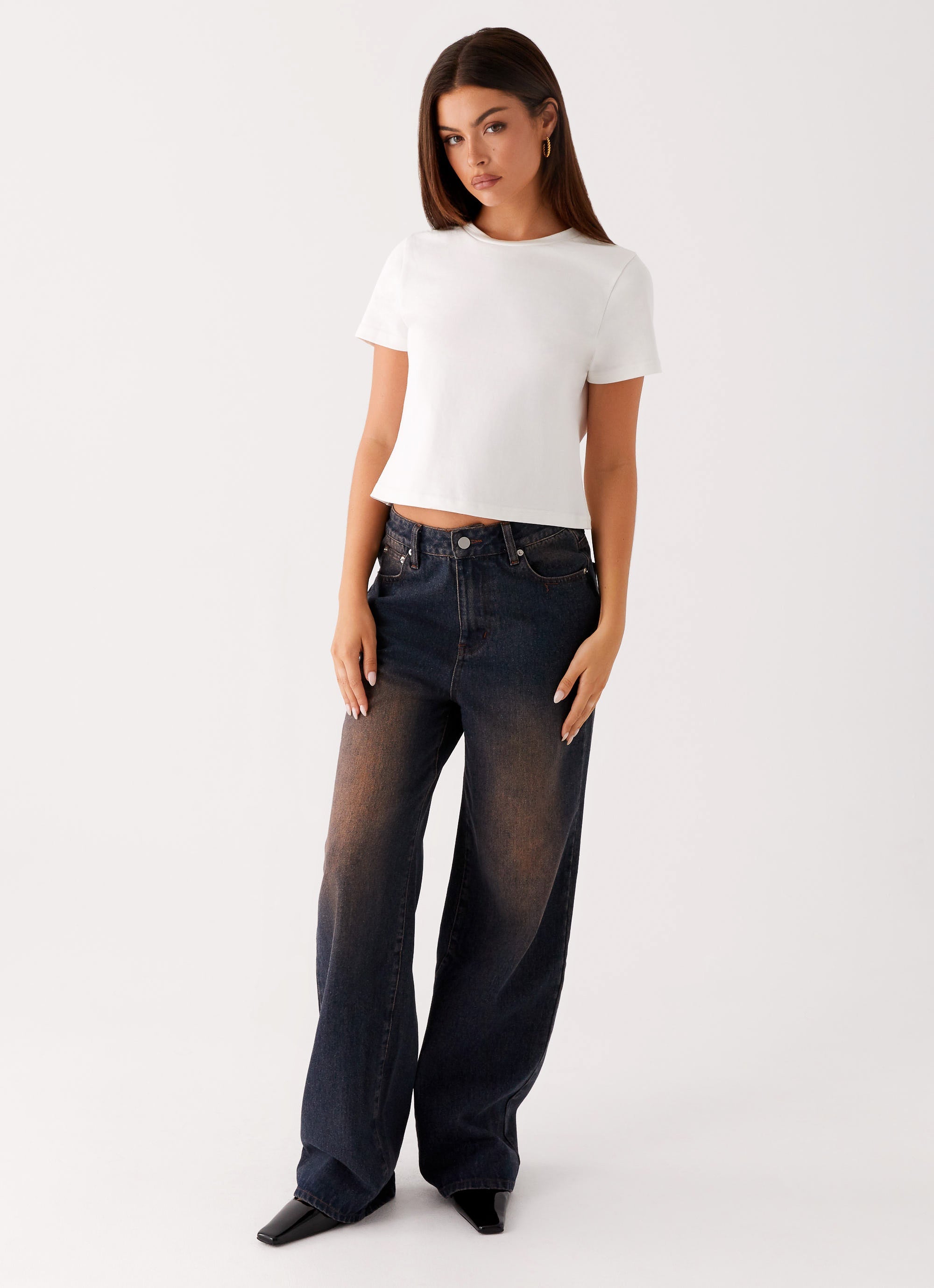 Back Again Straight Leg Denim Jeans - Brown Blue Acid Wash