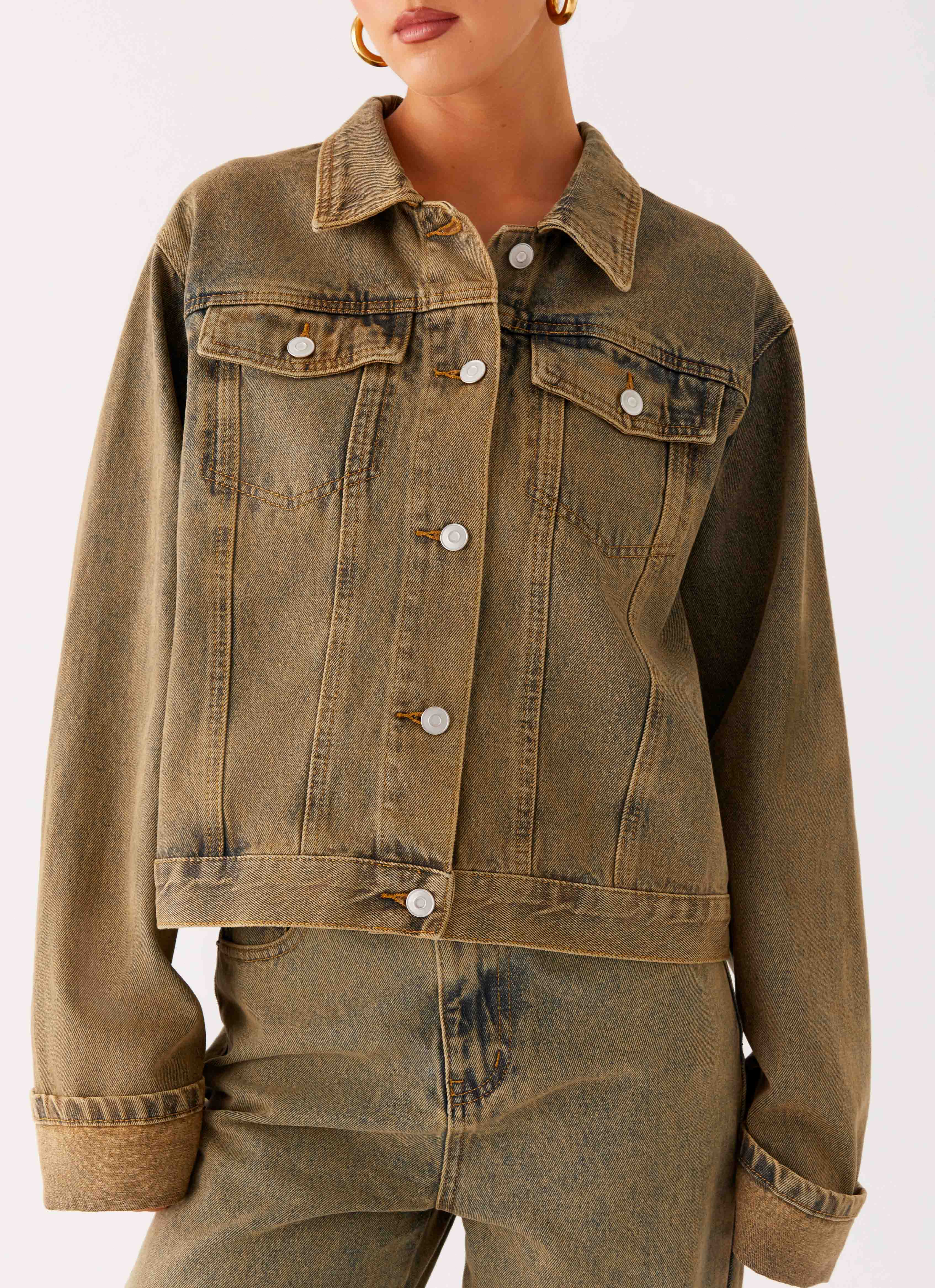 Back Again Oversized Denim Jacket - Brown Sand Wash