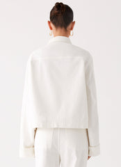 Back Again Oversized Denim Jacket - White