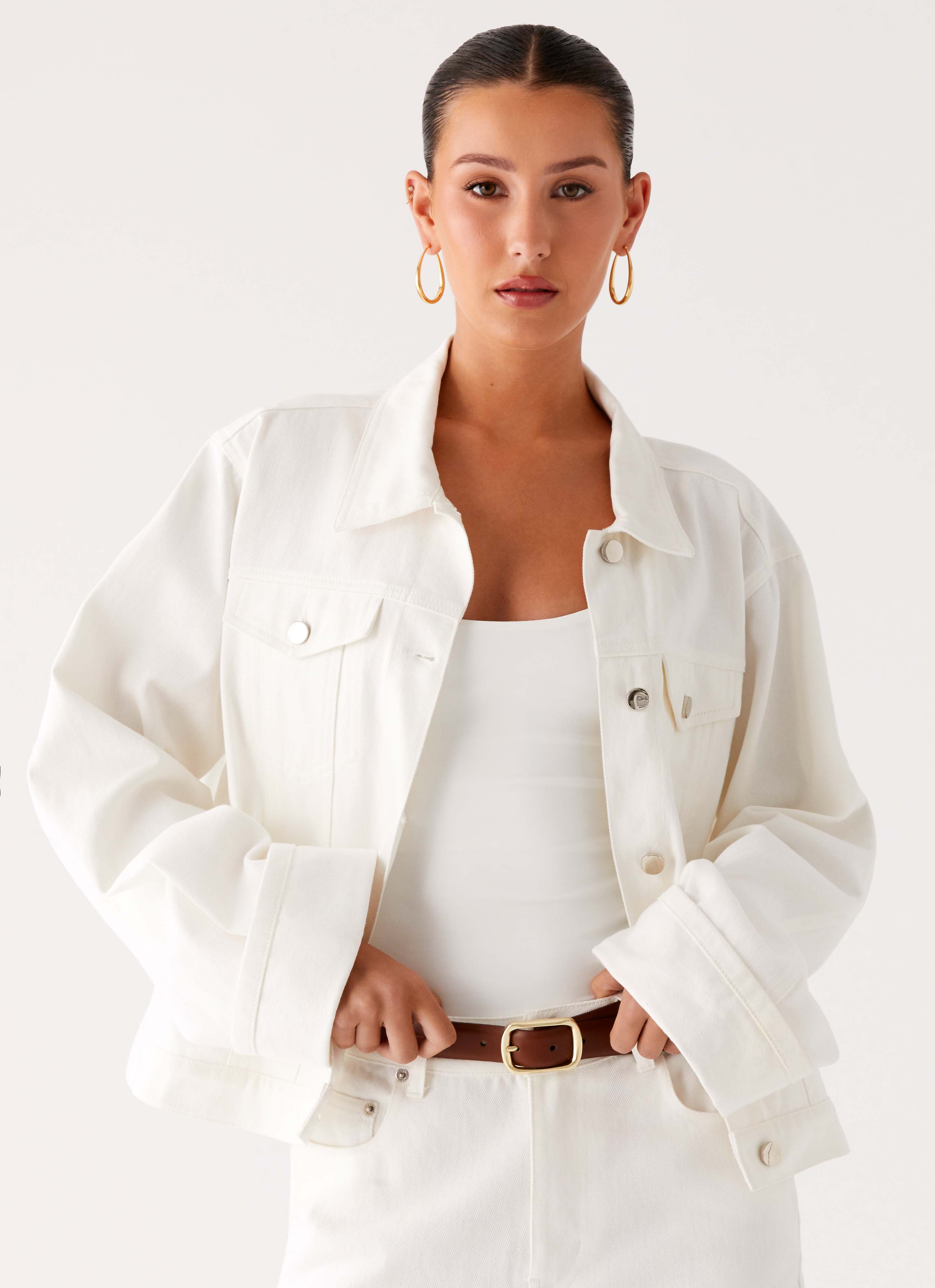 Back Again Oversized Denim Jacket - White