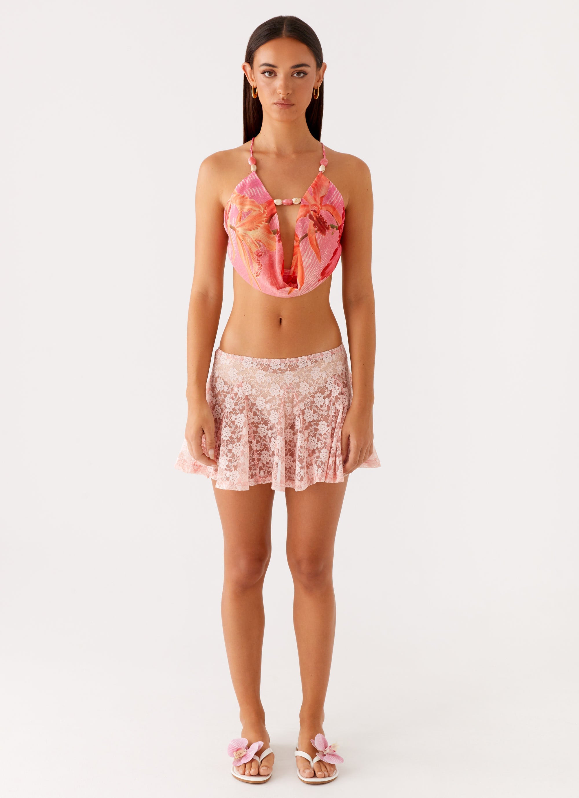 Bobbi Cowl Neck Top - Tropical Pink Print
