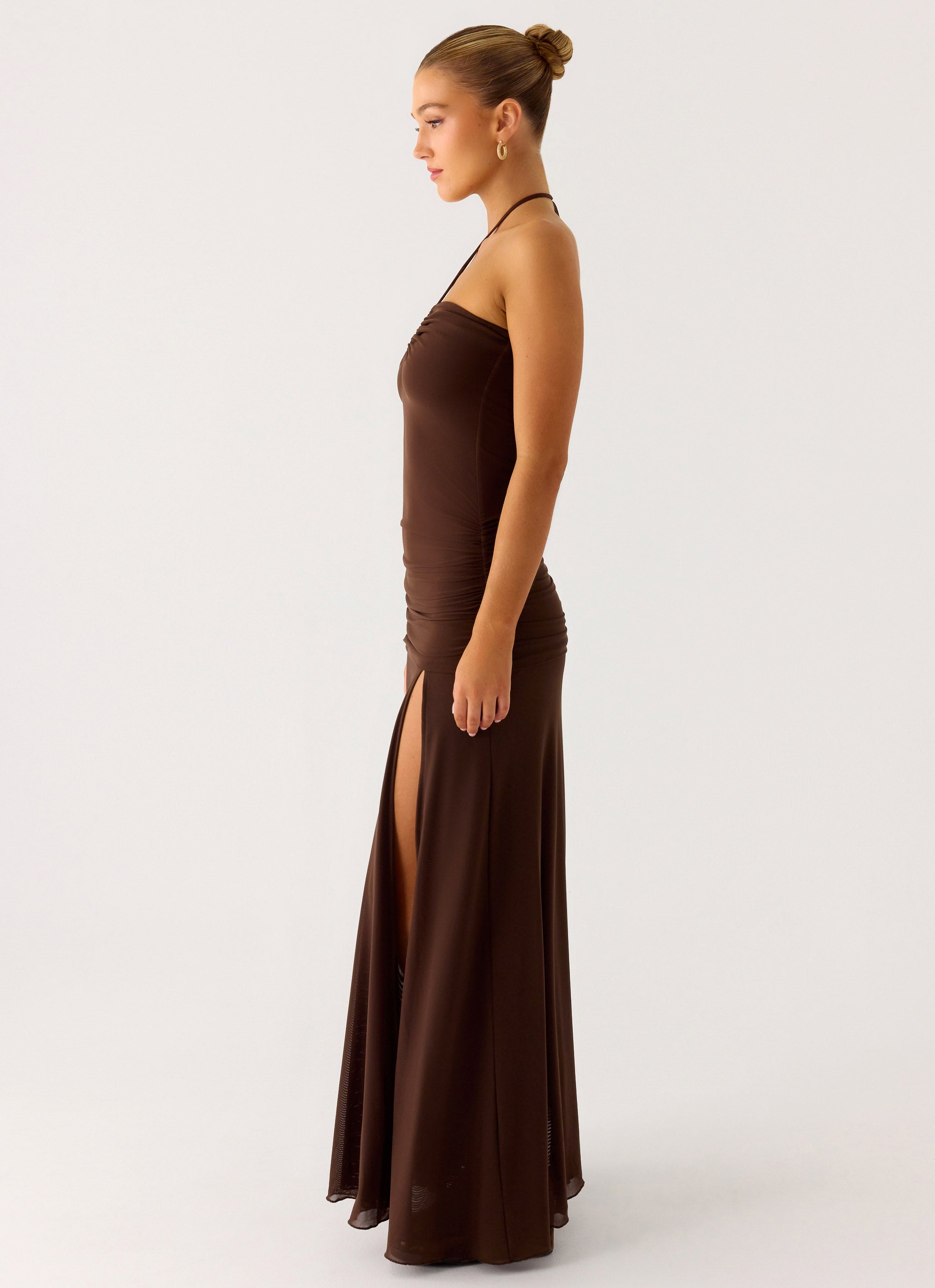 Callie Ruched Maxi Dress - Chocolate
