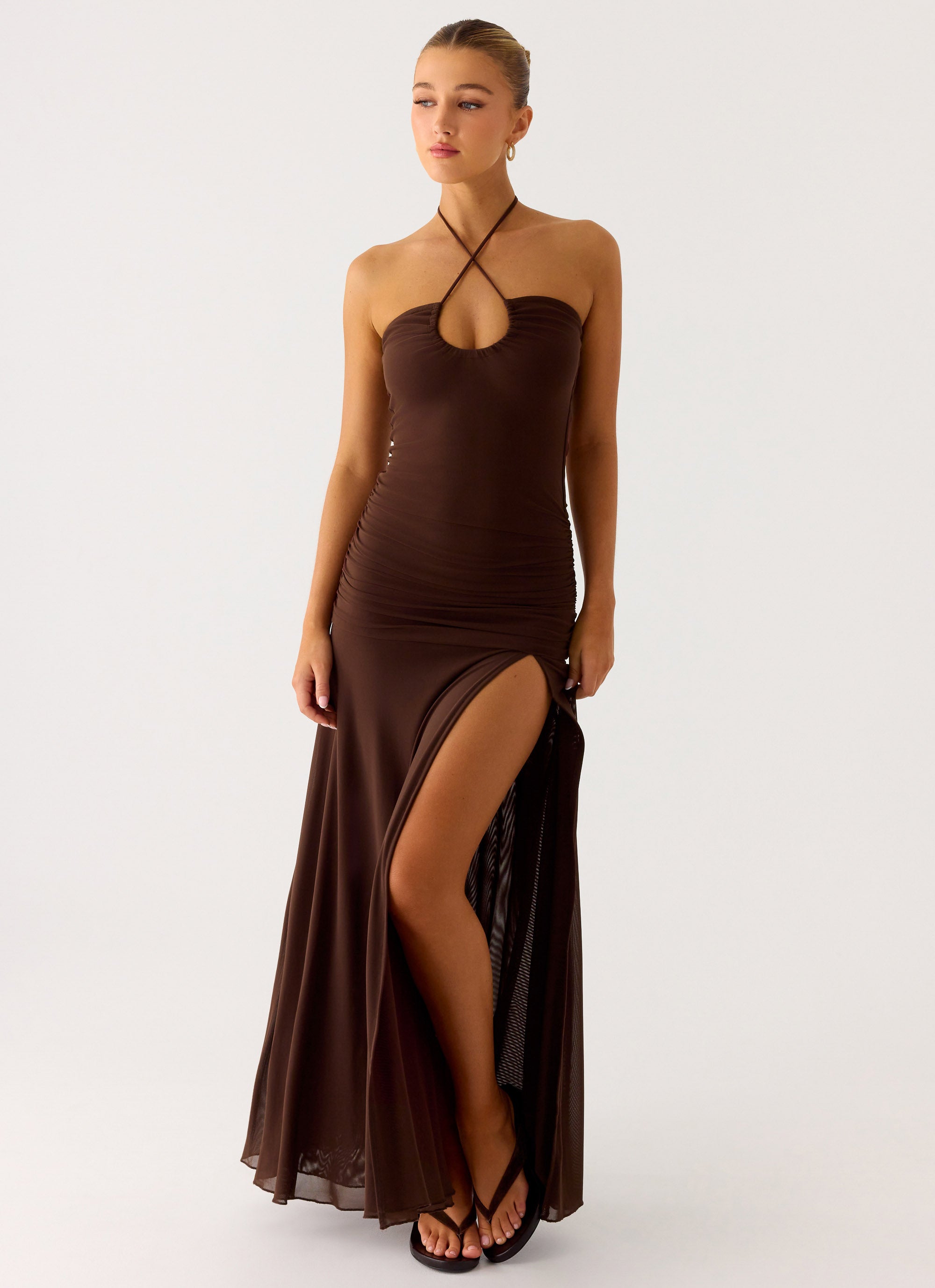 Callie Ruched Maxi Dress - Chocolate