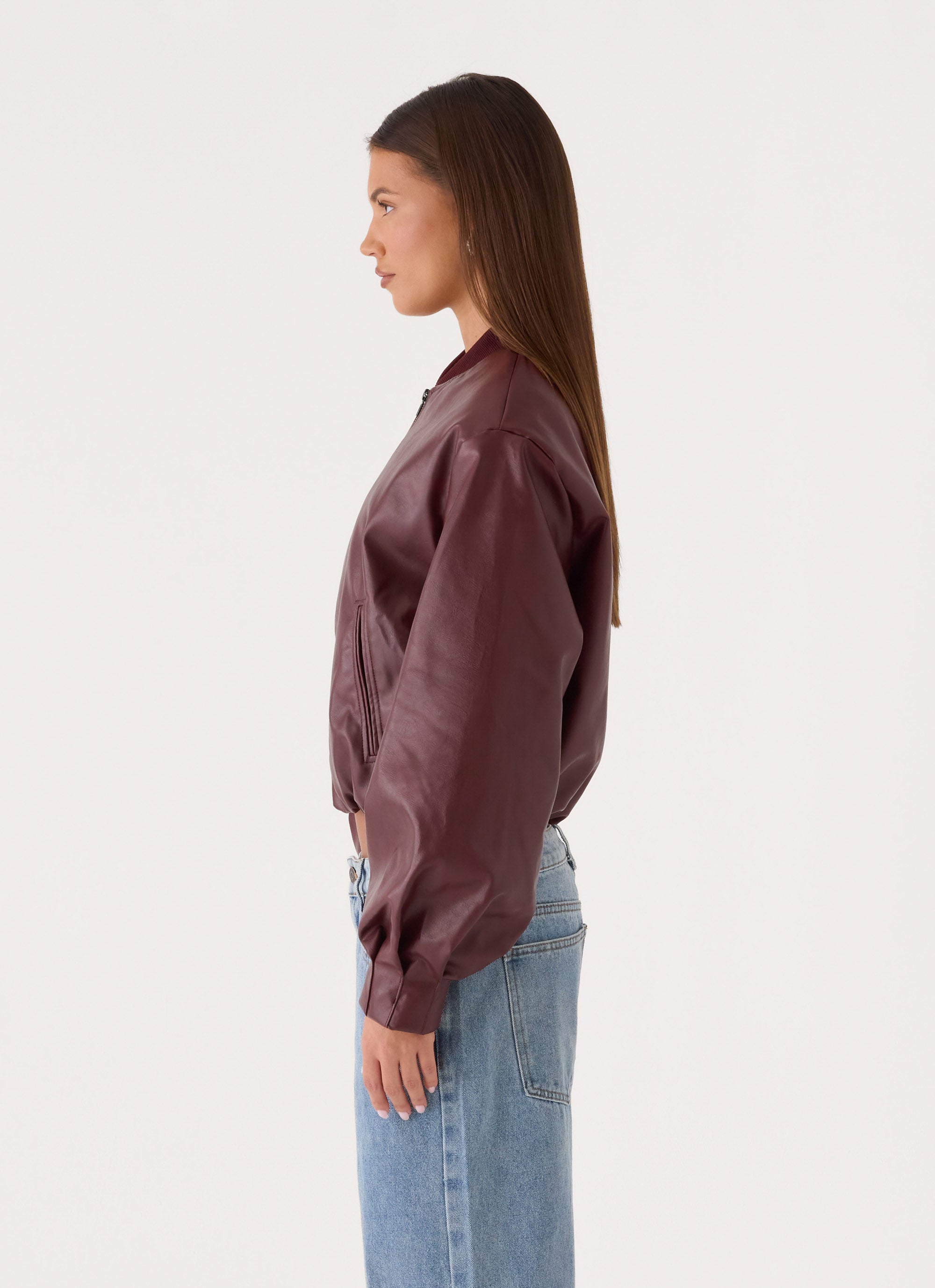 Canyon Faux Leather Bomber Jacket - Burgundy