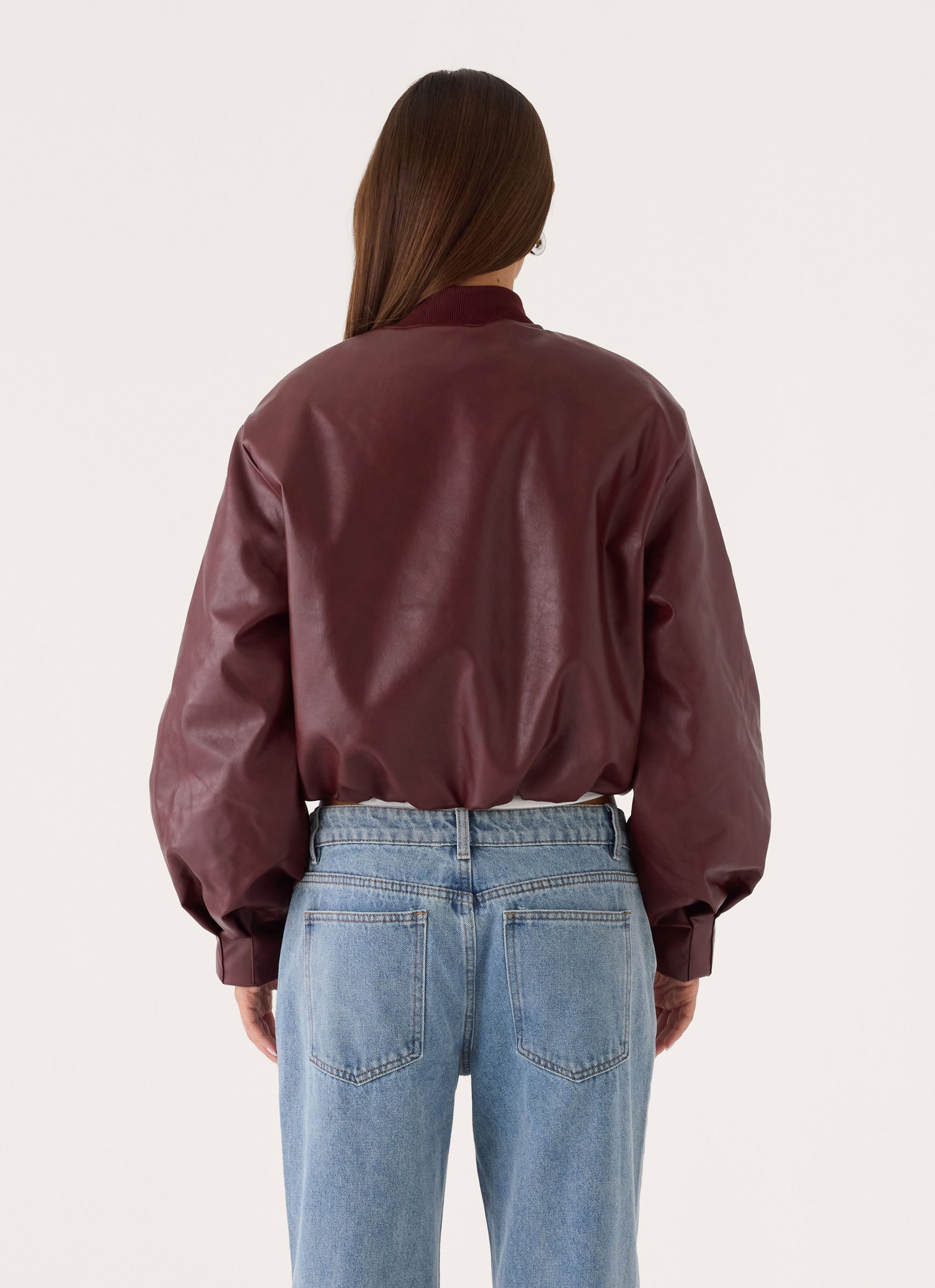 Canyon Faux Leather Bomber Jacket - Burgundy