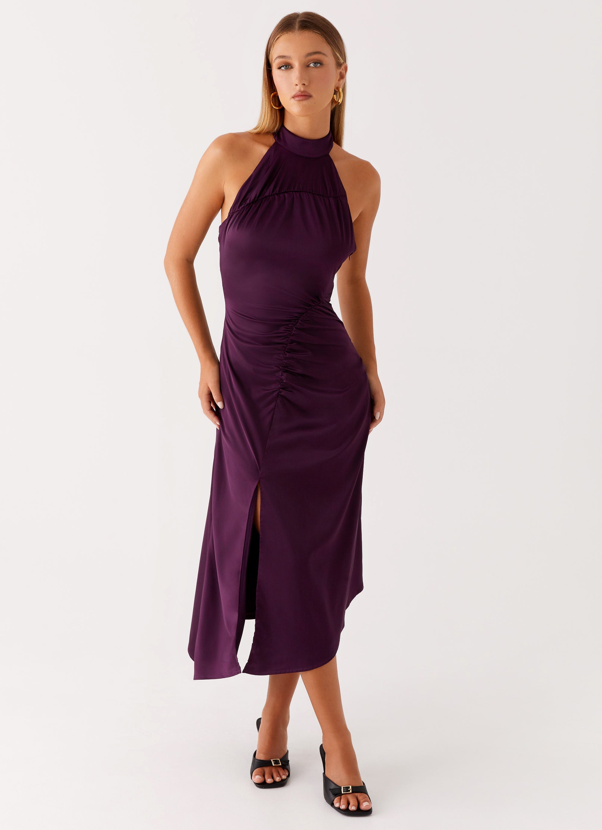 Casta Halterneck Midi Dress - Plum