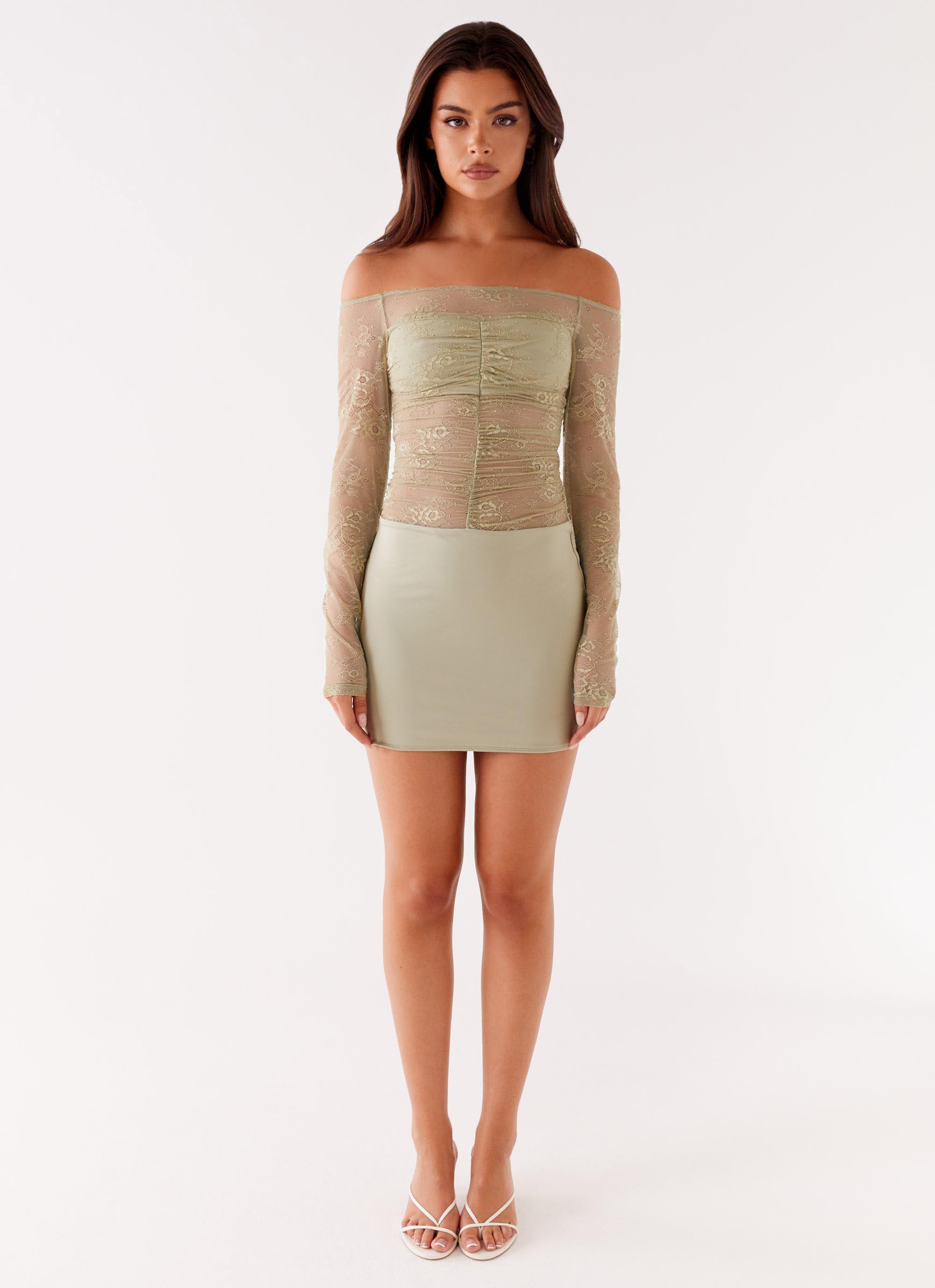 Collide Lace Mini Dress - Sage